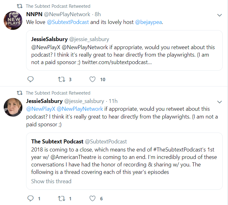 Texts with NNPN regarding podcast